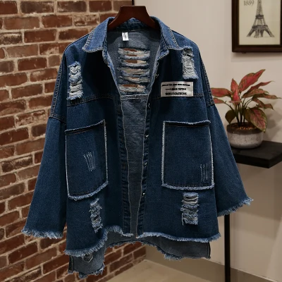 dark blue Корейская Весенняя короткая джинсовая куртка для женщин Харадзюку Женская свободная красная Повседневная Женская Базовая куртка винтажная женская джинсовая куртка - Цвет: dark blue