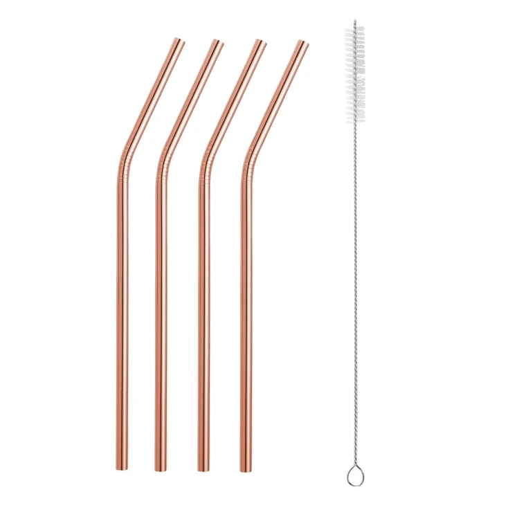 B-Rose gold 5PC Металлическая соломинка 304 из нержавеющей стали, многоразовый соломинный экологичный цветная трубочка с прямым изгибом щетка для очистки бар вечерние аксессуары 20 унций - Цвет: B-Rose gold 5PC
