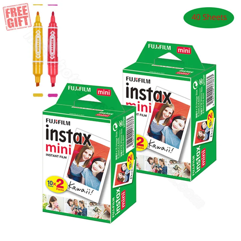 40 sheets-makers Fujifilm Instax Mini мгновенная белая пленка 20-100 лист+ Бесплатные маркеры для Instax Mini 9 8+ 7s 70 90 25 50s камера SP-2 1 принтер - Цвет: 40 sheets-makers