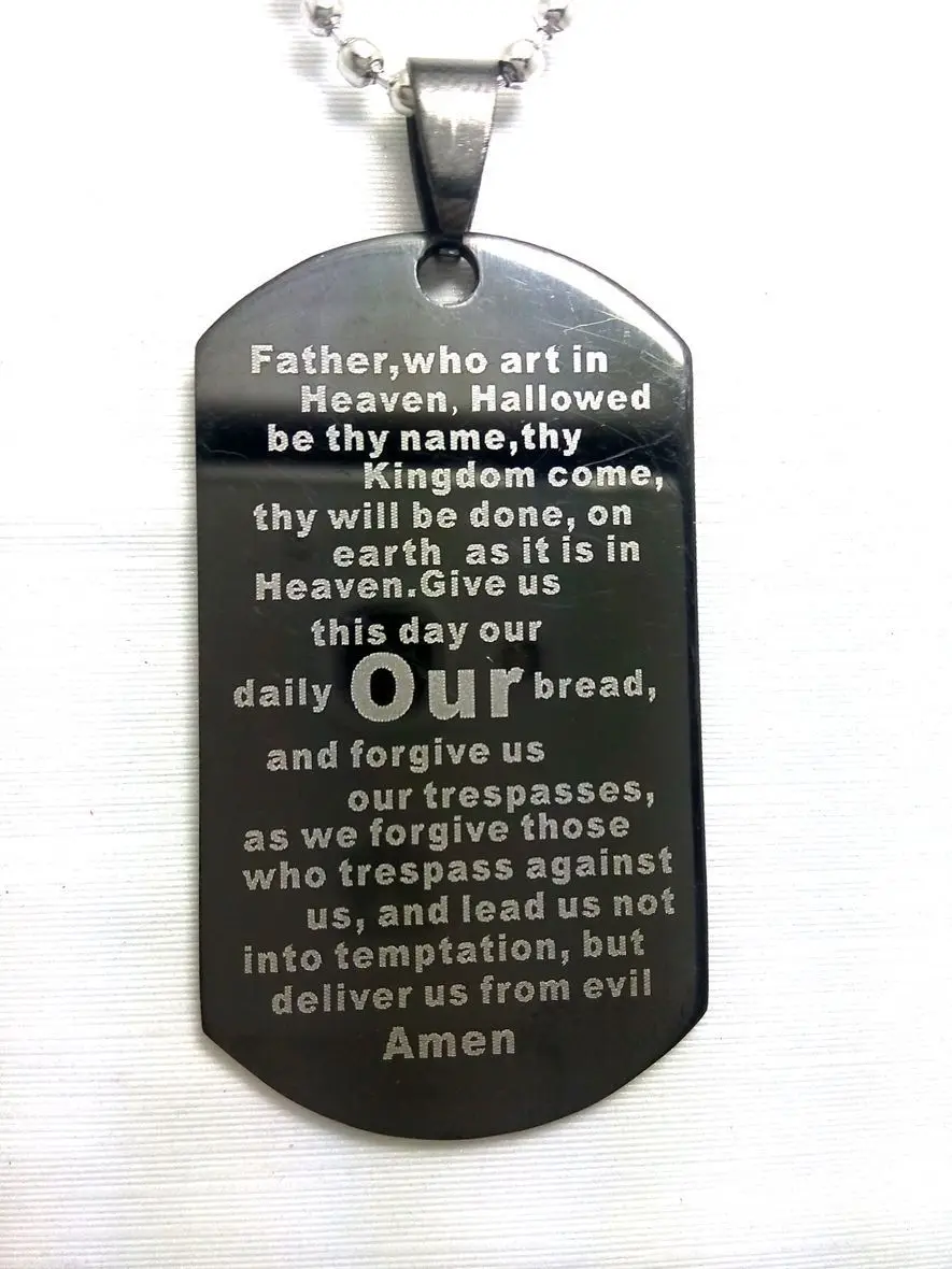 

custom high quality religious lord's prayer Bible pendant necklace Jewelry dog tag wholesale