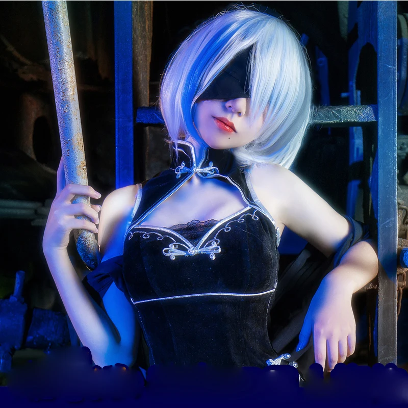 2B Cheongsam игра NieR Automata 2b фигурка Аниме Косплей Костюм Платье+ Eyemask S-L Сексуальная готическая Сексуальная униформа для женщин и девушек