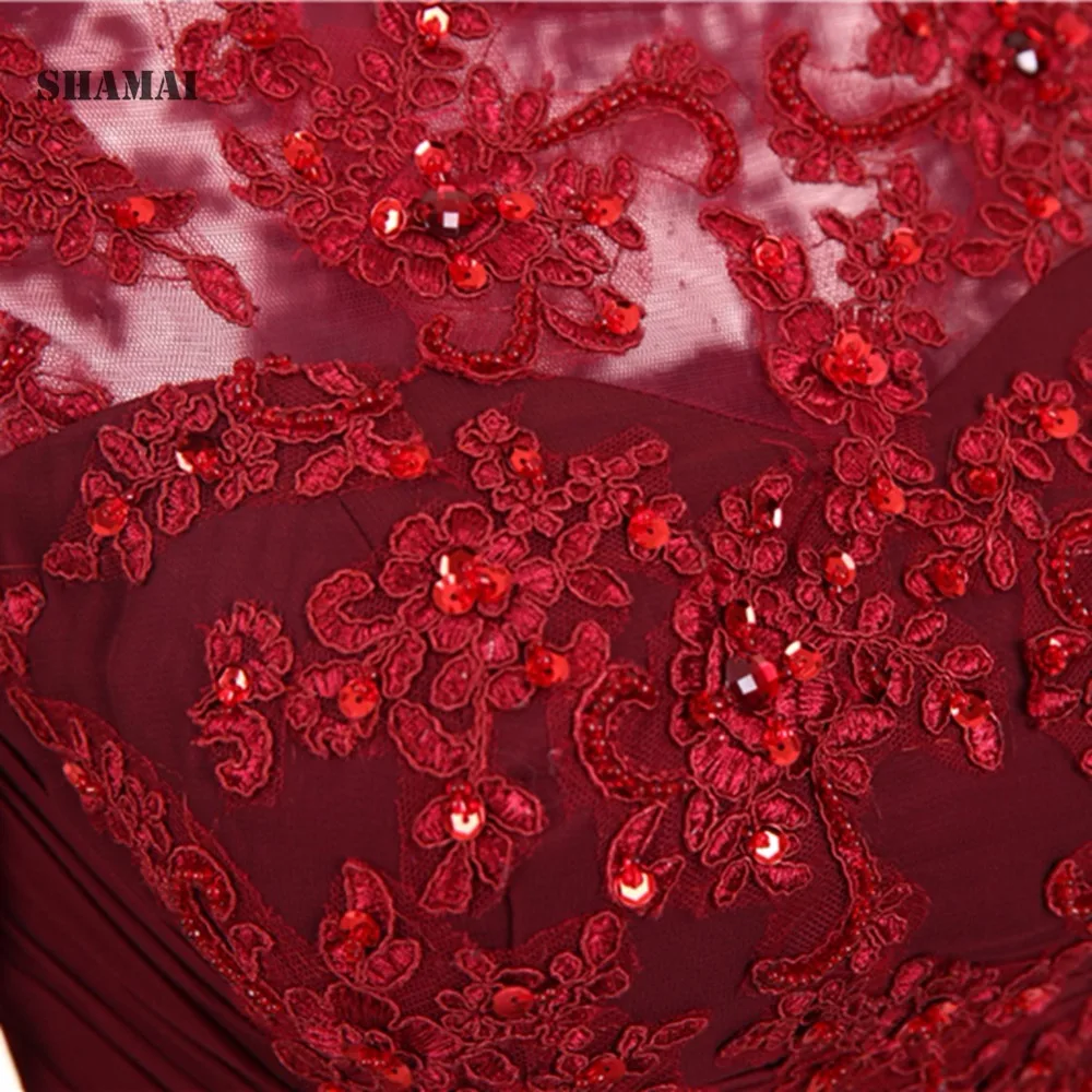 

SHAMAI Women Evening Dresses Long Sleeves Lace Appliques Beaded Chiffon Evening Dress Fall Winter Formal Prom Party Dress Gowns