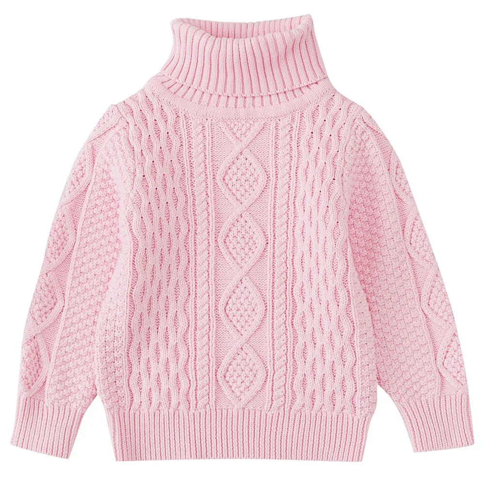 Pink Детские джинсовые штаны для маленьких девочек Вязаный Свитер для мальчика однотонные Прошитые теплые футболки, комплекты одежды - Цвет: Pink