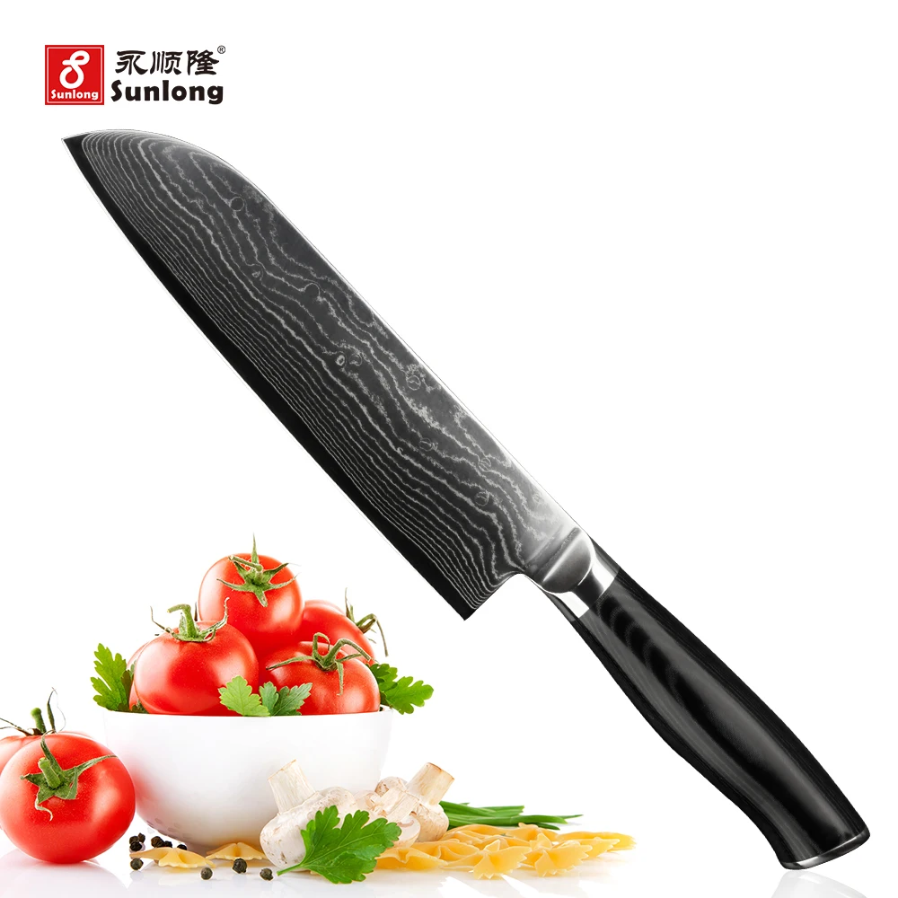 Sunlong 7 дюймовый нож шеф повара Дамасская сталь японский кухонный 67 слоев vg10