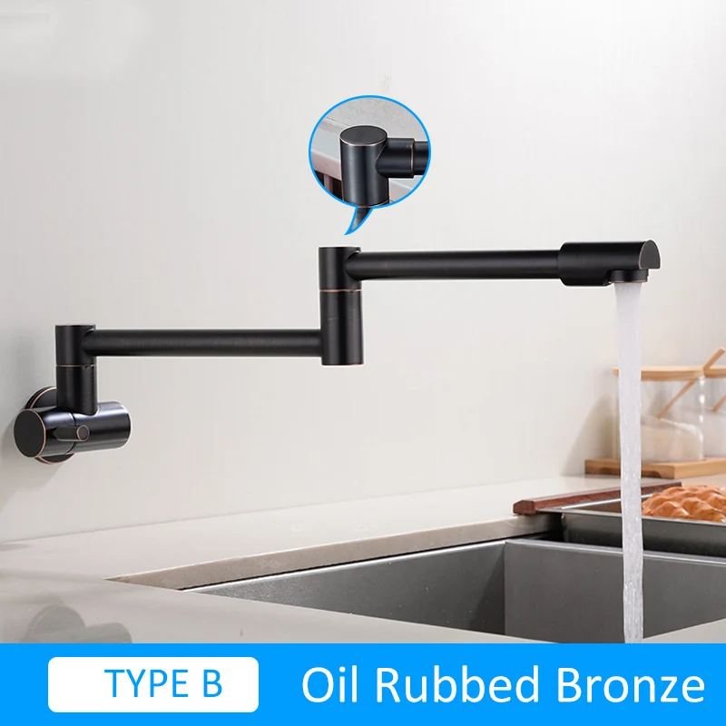 Quyanre хром никель черный латунный горшок Наполнитель кран настенный кухонный кран один холодный одно отверстие кран Вращающийся складной носик - Цвет: B-Oil Rubbed Bronze