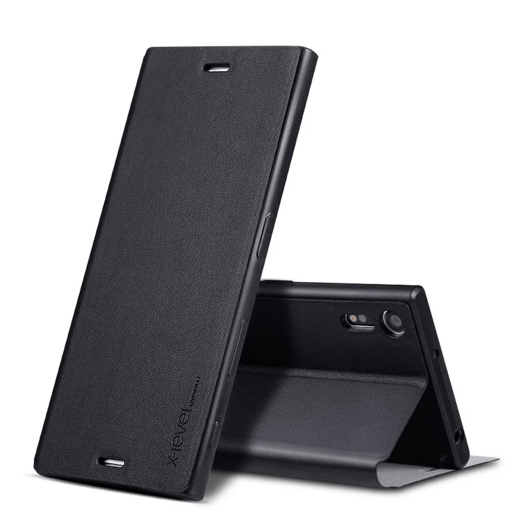 Кожаный чехол-книжка X-Level s для sony Xperia XZ F8331 Dual F8332, ультратонкий деловой кожаный чехол - Цвет: Черный