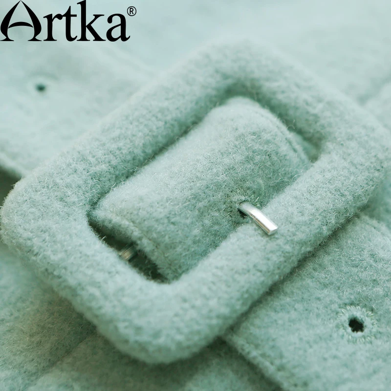ARTKA женское осеннее Новое элегантное шерстяное пальто 3 цветов с v-образным вырезом и длинным рукавом, приталенное ДРАПИРОВАННОЕ пальто с поясом WA10069Q