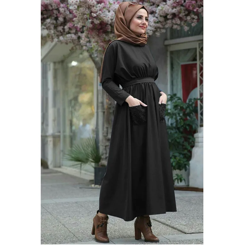 Женская мусульманская одежда Abayas макси мусульманское платье с длинным рукавом и