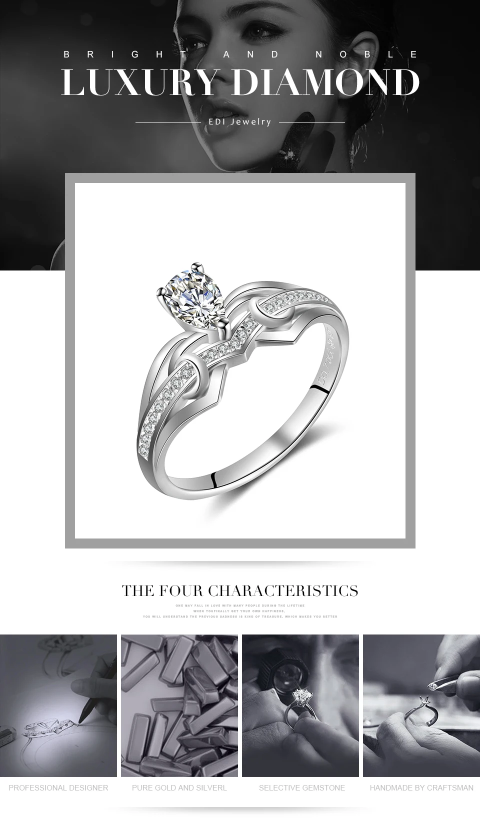 EDI Classic 0.4ct грушевидное кольцо с алмазом moissanites 14K 585 Белое золото обручальное кольцо для женщин ювелирные украшения