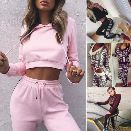 Женский спортивный костюм из 2 предметов толстовка с капюшоном укороченный топ