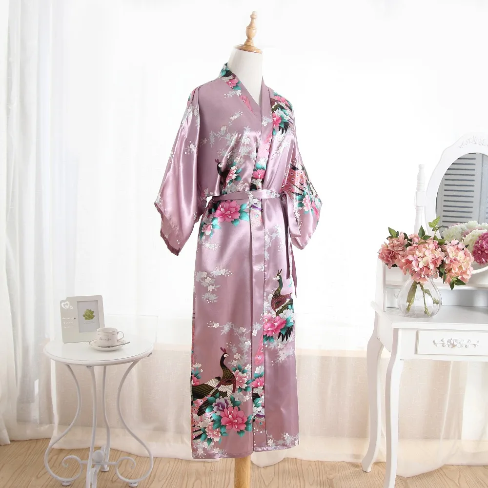 Винтажный Розовый Женский Длинный Атласный халат кимоно платье подружки невесты