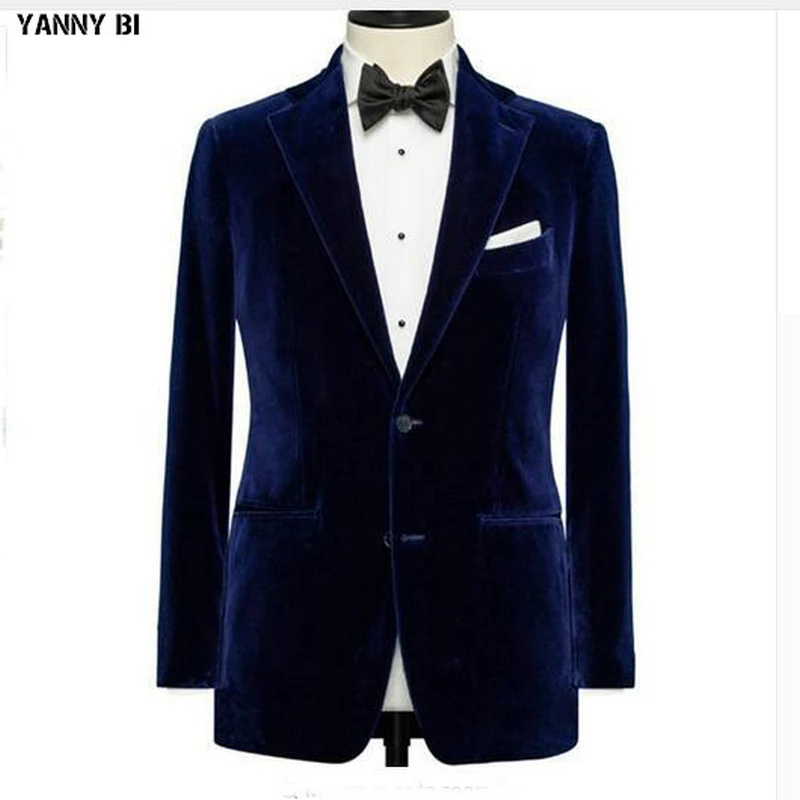 Мужские Бархатные костюмы Темно Синие Пиджаки для жениха пиджак с отложным