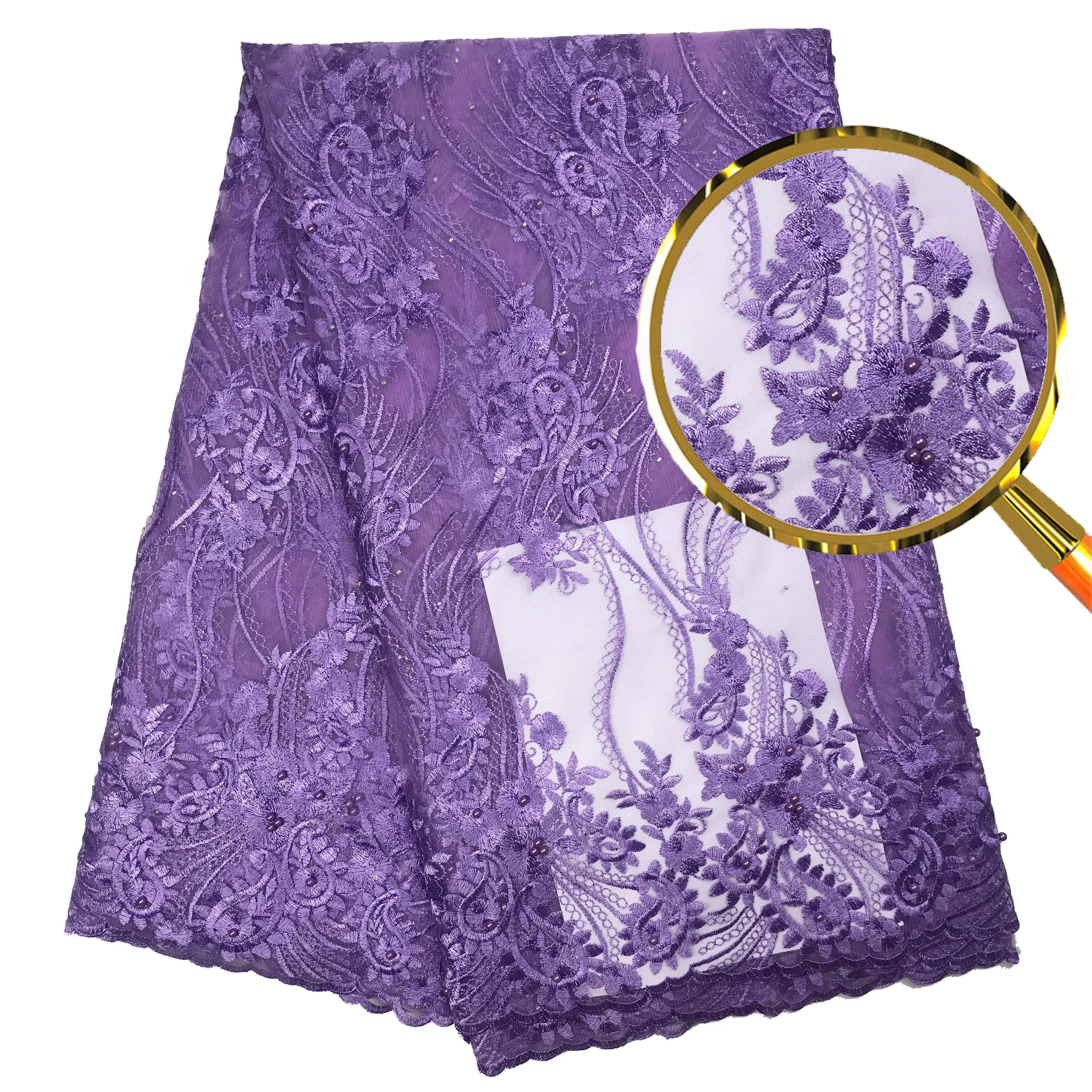 Кружевная кружевная ткань с бисером/камнями в африканском стиле цвет синий тюль