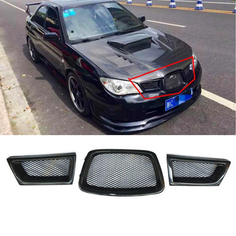 

JX-LCLYL 3pcs Carbon Fiber Front Mesh Grille For Subaru Impreza WRX STi 9th 2006-2007