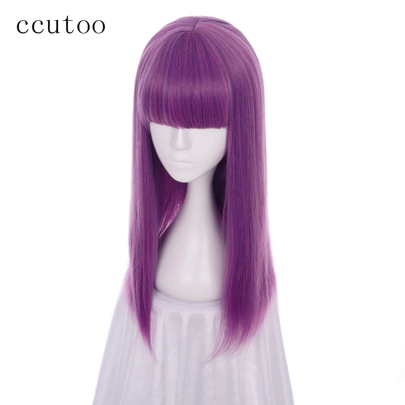 Ccutoo-peluca sintética con flequillo plano y liso para mujer, pelo liso de 60cm, color morado, para fiesta de Halloween, Descendants 2