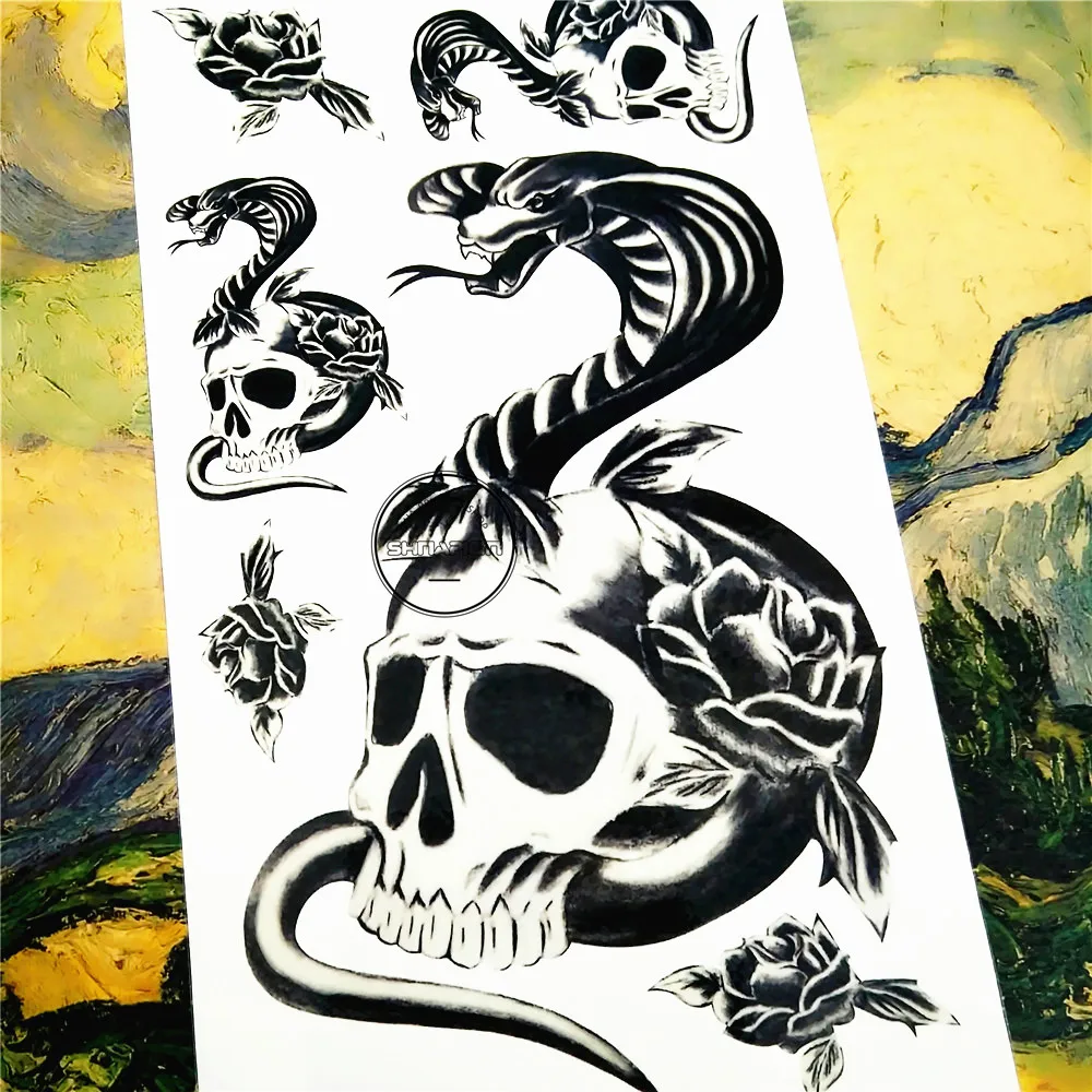 SHNAPIGN временная татуировка на руку Salamander Snake Skull 17*10 см водостойкая поддельная хна