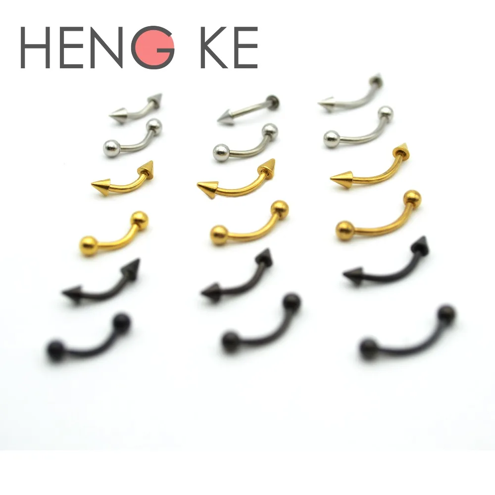 HENGKE титановые стальные шипы кольцо для бровей Изогнутое Кольцо пирсинга
