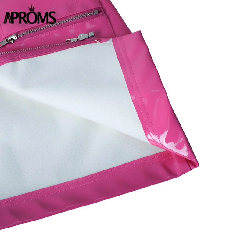 Aproms розовая юбка-карандаш из искусственной кожи для женщин, Осень-зима, Короткие мини юбки для женщин, сексуальная уличная одежда, юбка на молнии спереди