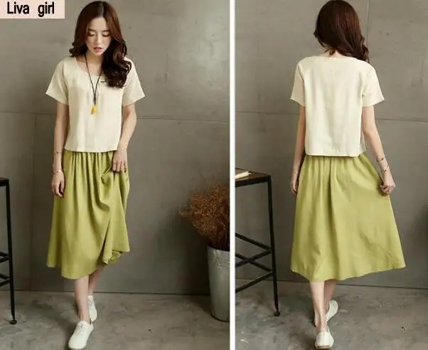 2017 лето новый леди свободные повседневная шею с коротким рукавом два набора