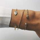 Модные круглые спиральные браслеты с листьями, 3 шт.компл., женские милые браслеты в стиле панк для девушек, комплект женских ювелирных изделий, массивный подарок