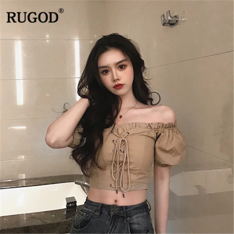RUGOD 2018 Сексуальная Блузка с открытыми плечами пышными рукавами на шнурке