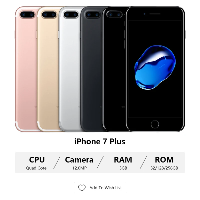 Разблокированный Apple iphone 7/7 plus 2 Гб ОЗУ 128 Гб ПЗУ телефон IOS10 LTE 12MP камера четырехъядерный смартфон с отпечатком пальца iphone 7/7 plus