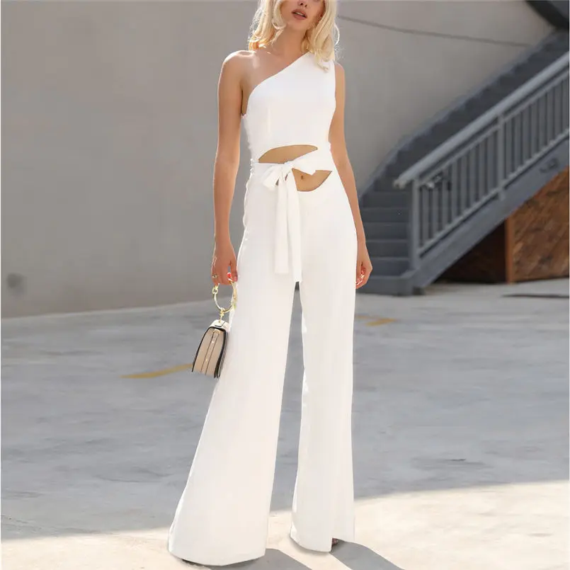 Женский Облегающий комбинезон с высокой талией летний однотонный на шнуровке