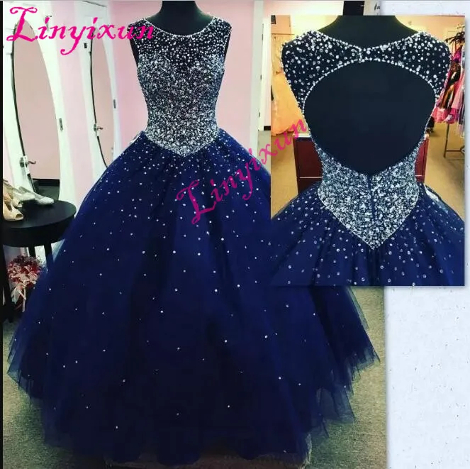 Пышное Бальное Платье принцессы Quinceanera 2017 темно синее Тюлевое маскарадное платье