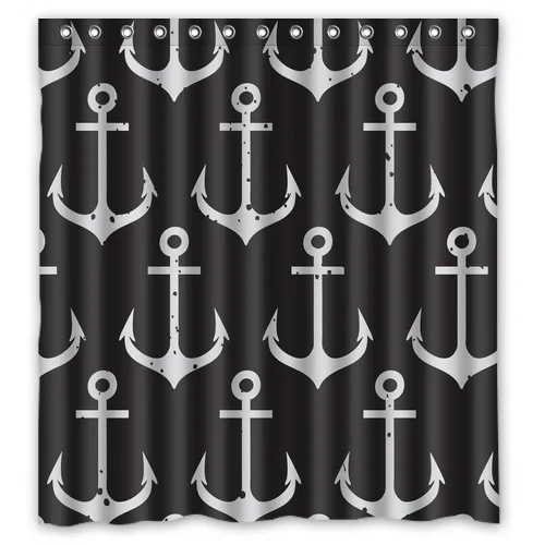 Original Fabric Bath Curtain Custom Seamless Pattern with Nautical Anchors Shower 66 x 72 (13 holes) |