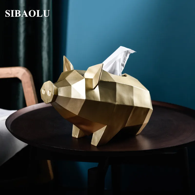 Нордическая креативная Геометрическая Золотая свинья коробка для салфеток