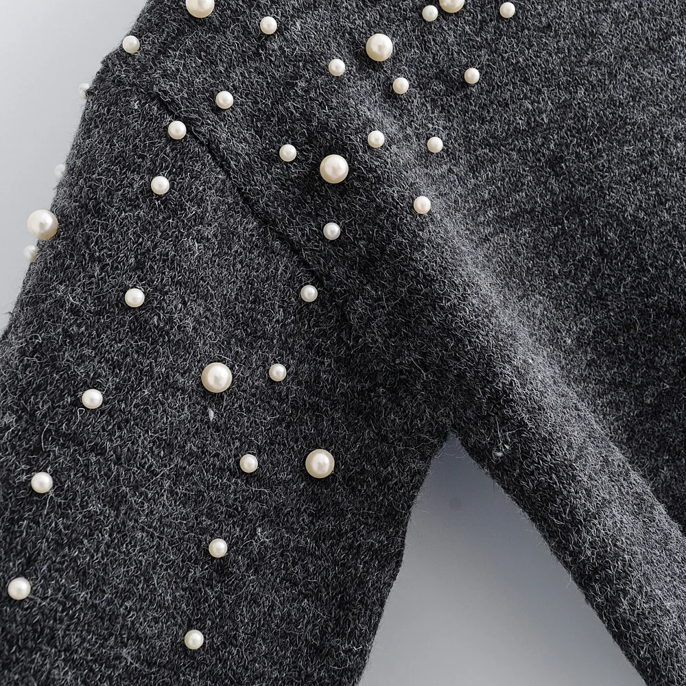 Pearl Turtleneck Sweater Women Winter Knitted Sweaters Lantern Sleeve Loose Short Pullover Female Autumn Casual Jumper MY776 | Женская