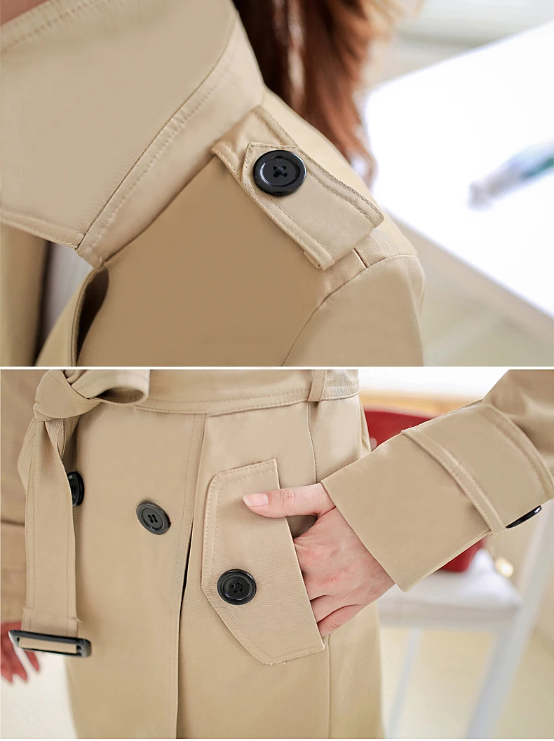 2017 Демисезонный Для женщин Тренч средней длины однотонные Пальто двубортное Slim