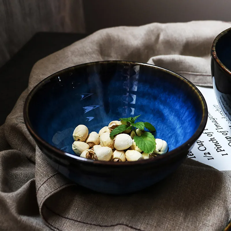KINGLANG керамическая глубокая синяя фарфоровая миска для салата супа Бытовая риса