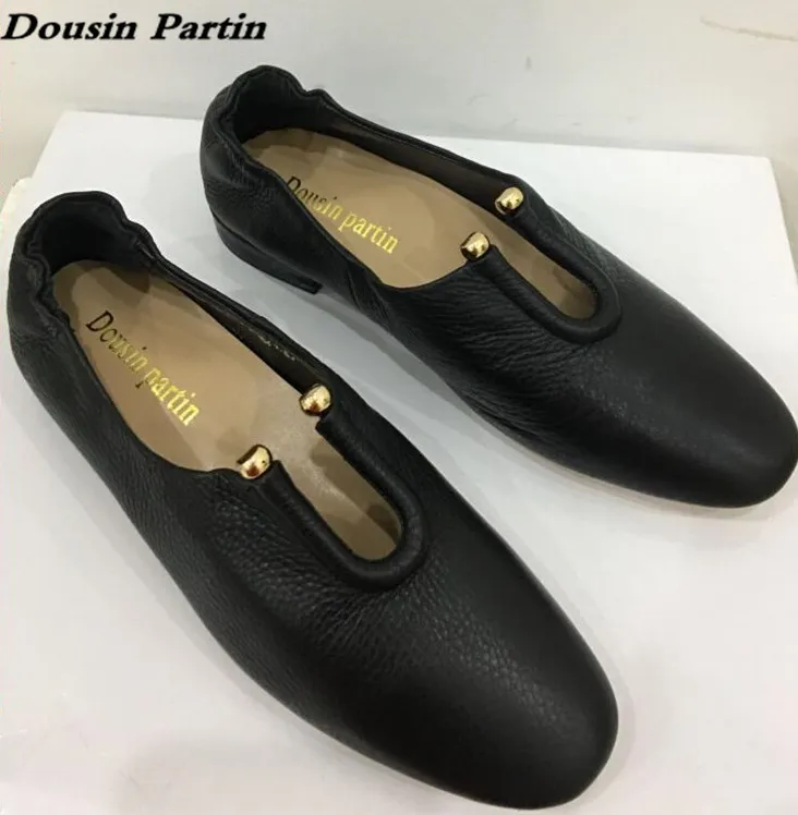 Dousin Partin/Лидер продаж Черные кожаные женские туфли на плоской подошве без