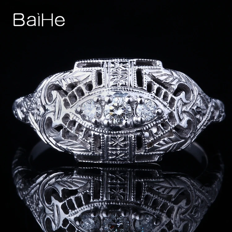 BAIHE Стерлинговое Серебро 925 0.18ct Сертифицированный круглый вырез безупречный натуральные Алмазы обручальные женские модные кольца