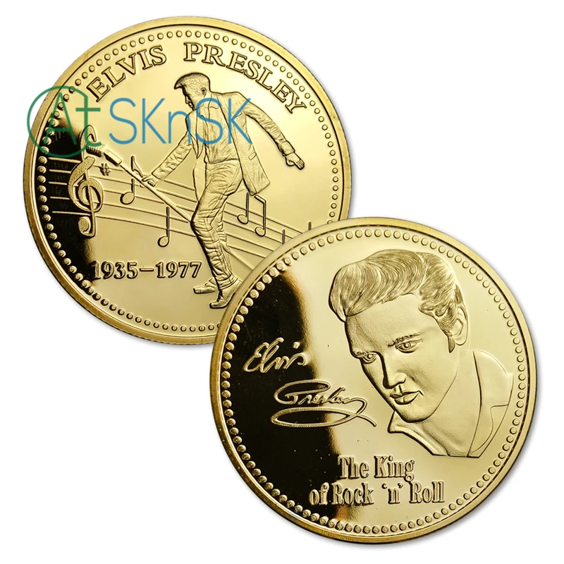 5 шт./лот бесплатная доставка памятная монета ELVIS PRESLEY &quotКороль рок музыки&quot 24K