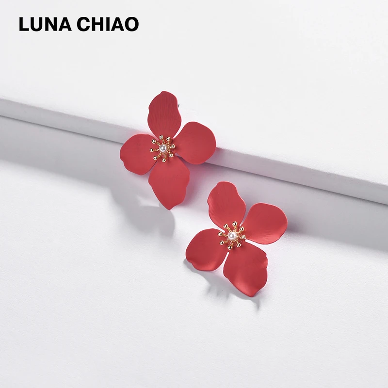 Женские матовые серьги гвоздики с цветком LUNA CHIAO модные ювелирные аксессуары
