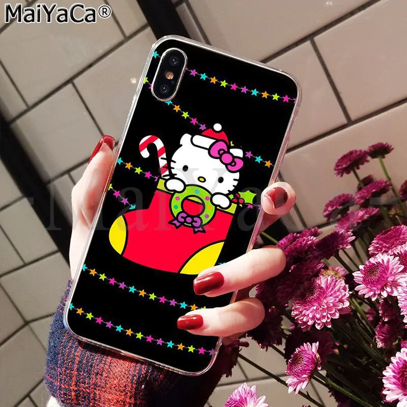 A2 MaiYaCa hello kitty Merry Christmas мягкий резиновый Прозрачный чехол для телефона для Apple iPhone 8 7 6 6S Plus X XS MAX 5 5S SE XR - Цвет: A2