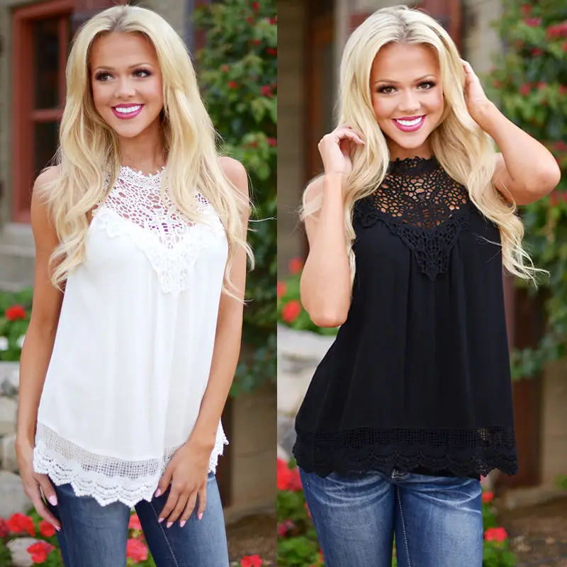 Blusas Femininas летняя женская блузка кружевная винтажная без рукавов белая вязанная