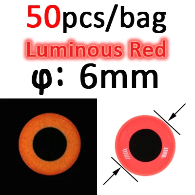 50pcs 6mm Red ICERIO 50 шт. светящиеся 3D эпоксидные рыбные глаза для завязывания мух стример приманка джиг приманка изготовление материала - Цвет: 50pcs 6mm Red