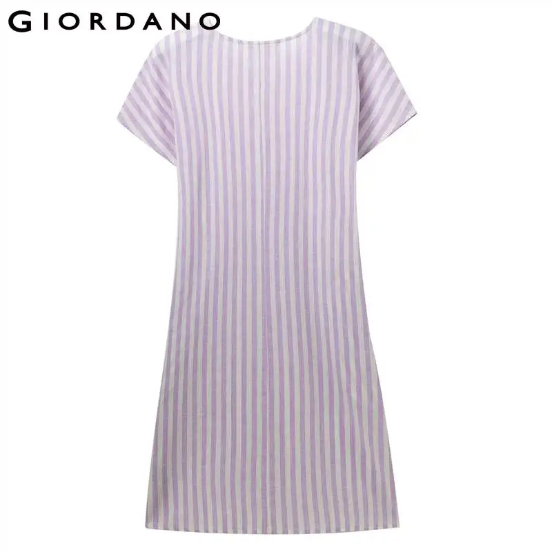 Giordano женское платье натуральное льняное хлопковое свободное с круглым вырезом