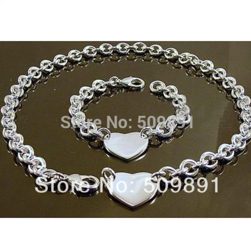 YST1 Fashion women jewerly sets 925 silver love heart charm pendants necklace+bracelet hot sale in 2015 | Украшения и аксессуары