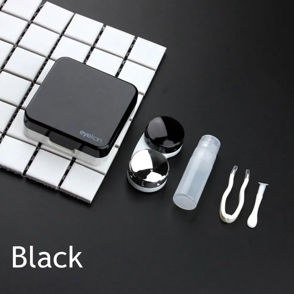 black 1 шт. модный пластиковый зеркальный чехол для контактных линз коробка для хранения линз дорожный размер портативный универсальный контейнер для ресниц - Цвет: black