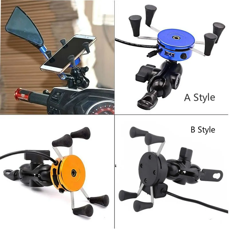 2 в 1 Универсальный заряжаемый USB держатель для телефона на мотоцикл 360
