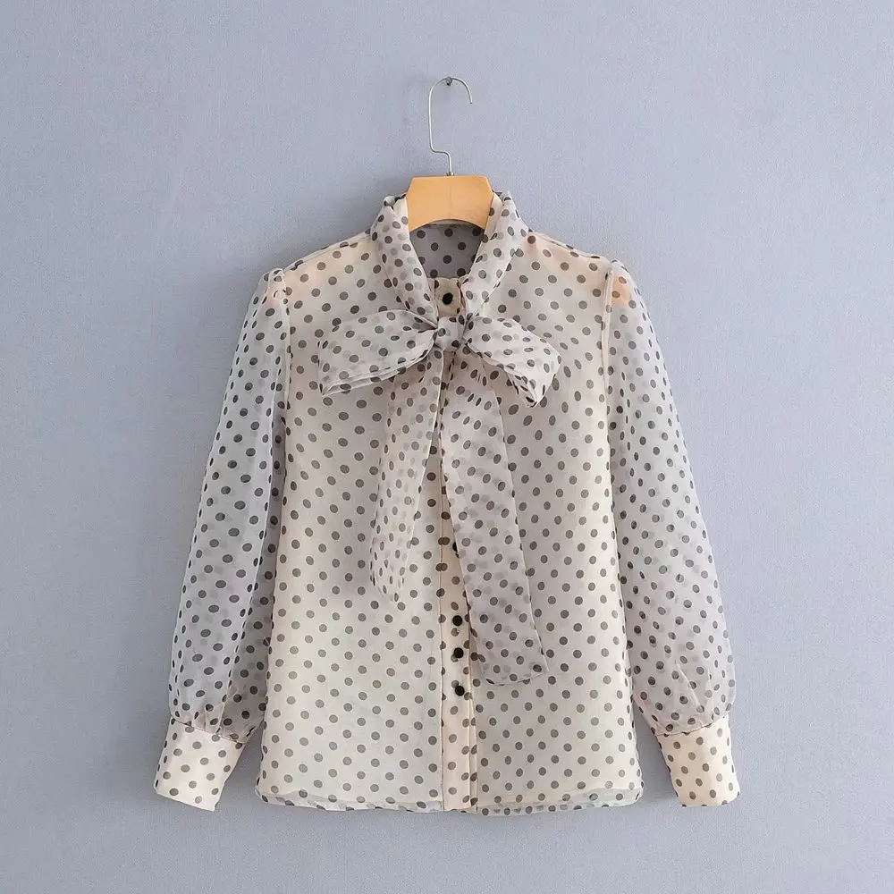 2019 г. новые женские уличные в горошек Повседневная блуза женская блузка длинные