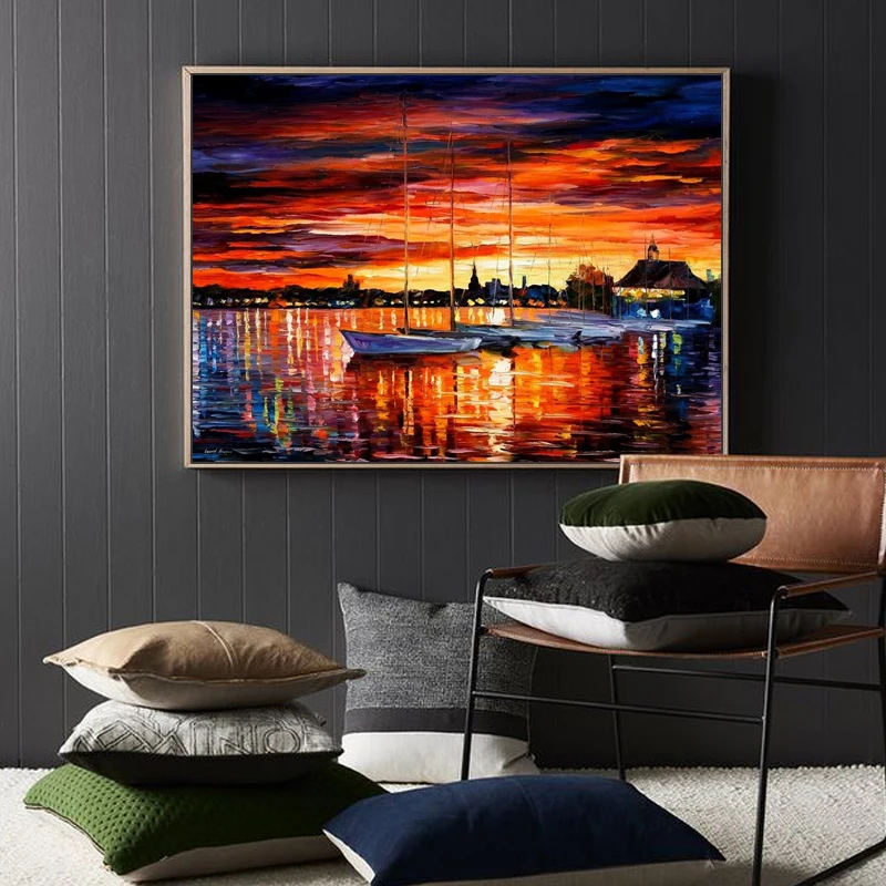 Рисуй по номеру Wall art живописи номерам лодка Закат гостиная спальня украшения