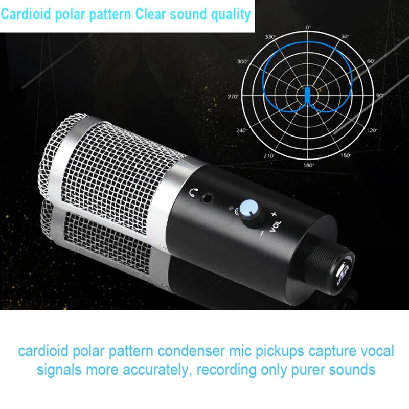 Professional Microphone Condenser for Computer PC USB Plug+Tripod Stand YouTube Broadcasting Recording Microfone Karaoke Mic