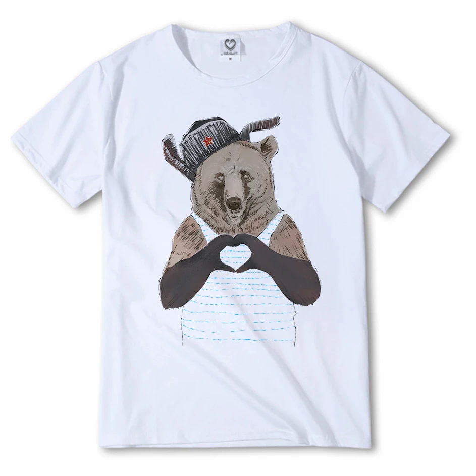 Милая футболка с изображением медведя из России мужские летние топы рисунками