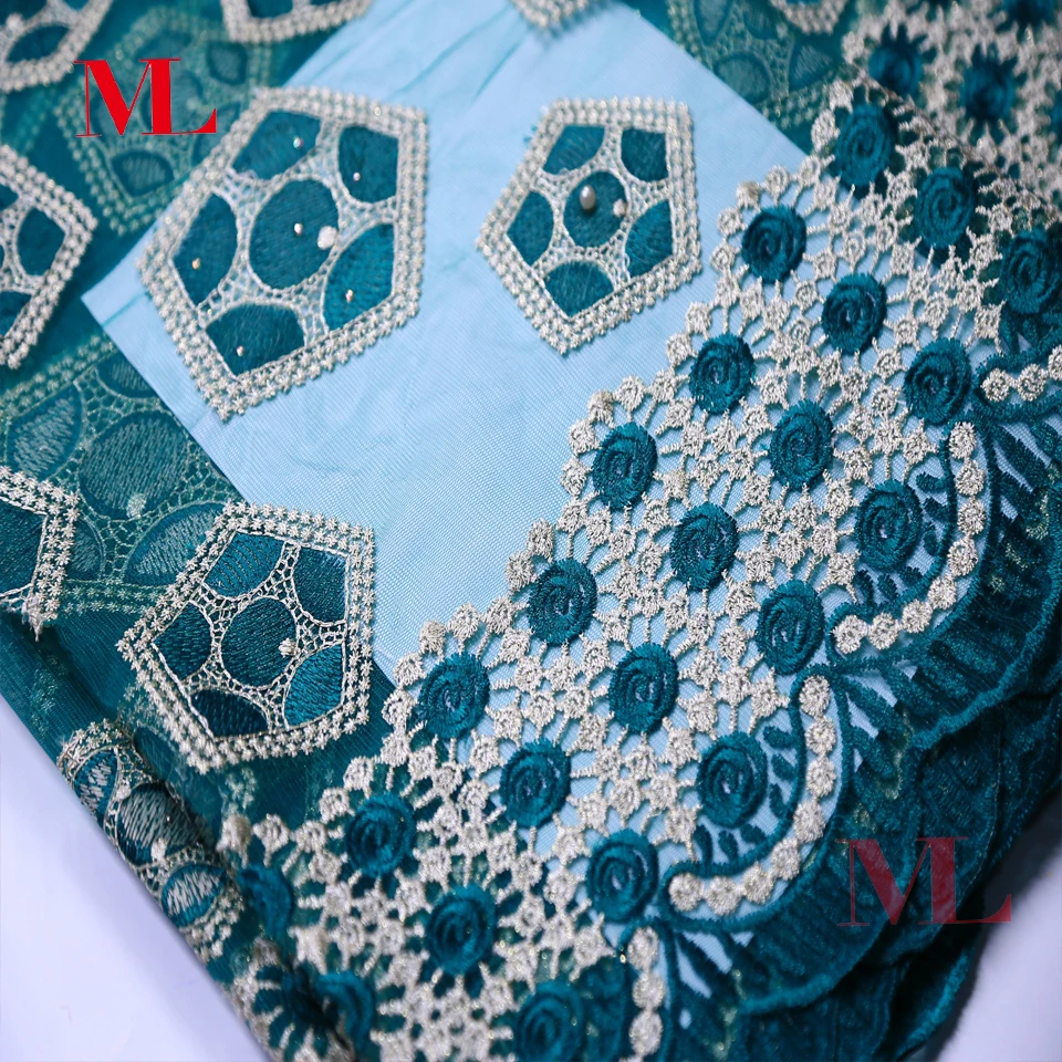 ML Мода полиэстер ткань чистая кружева с камнями жемчуг свадебные вышитые тюль