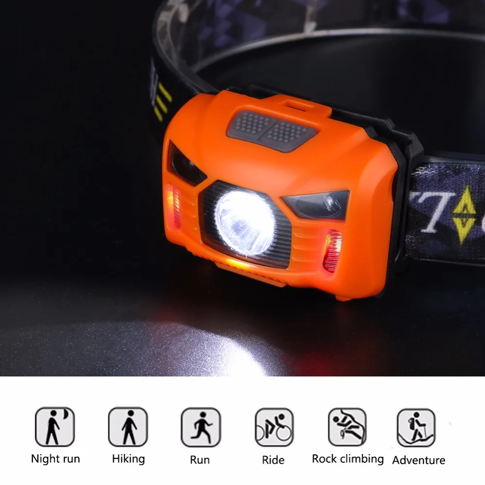 Индукционный фонарь с датчиком яркости 2000 люмен 3 Вт мини зарядкой от Usb налобный